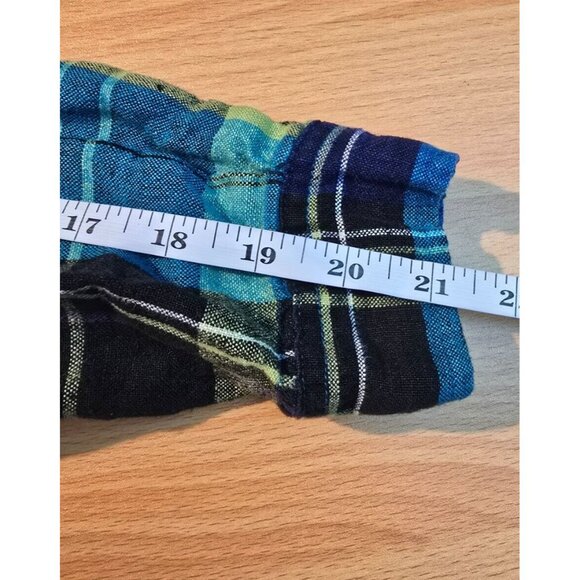 Chicos Design Womens sz 3 multicolored plaid linen button long sleeve side slits - Picture 5 of 9
